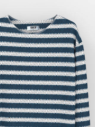 Oversize Striped Knit Sweater - Blue