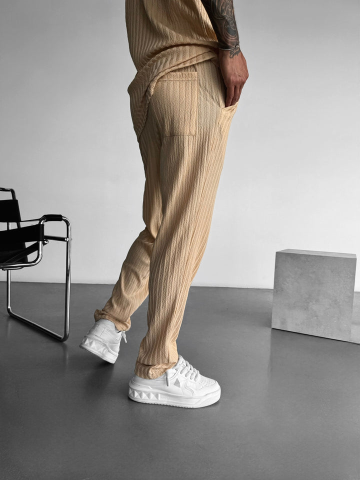 Loose Fit Structured Trousers - Almond Buff