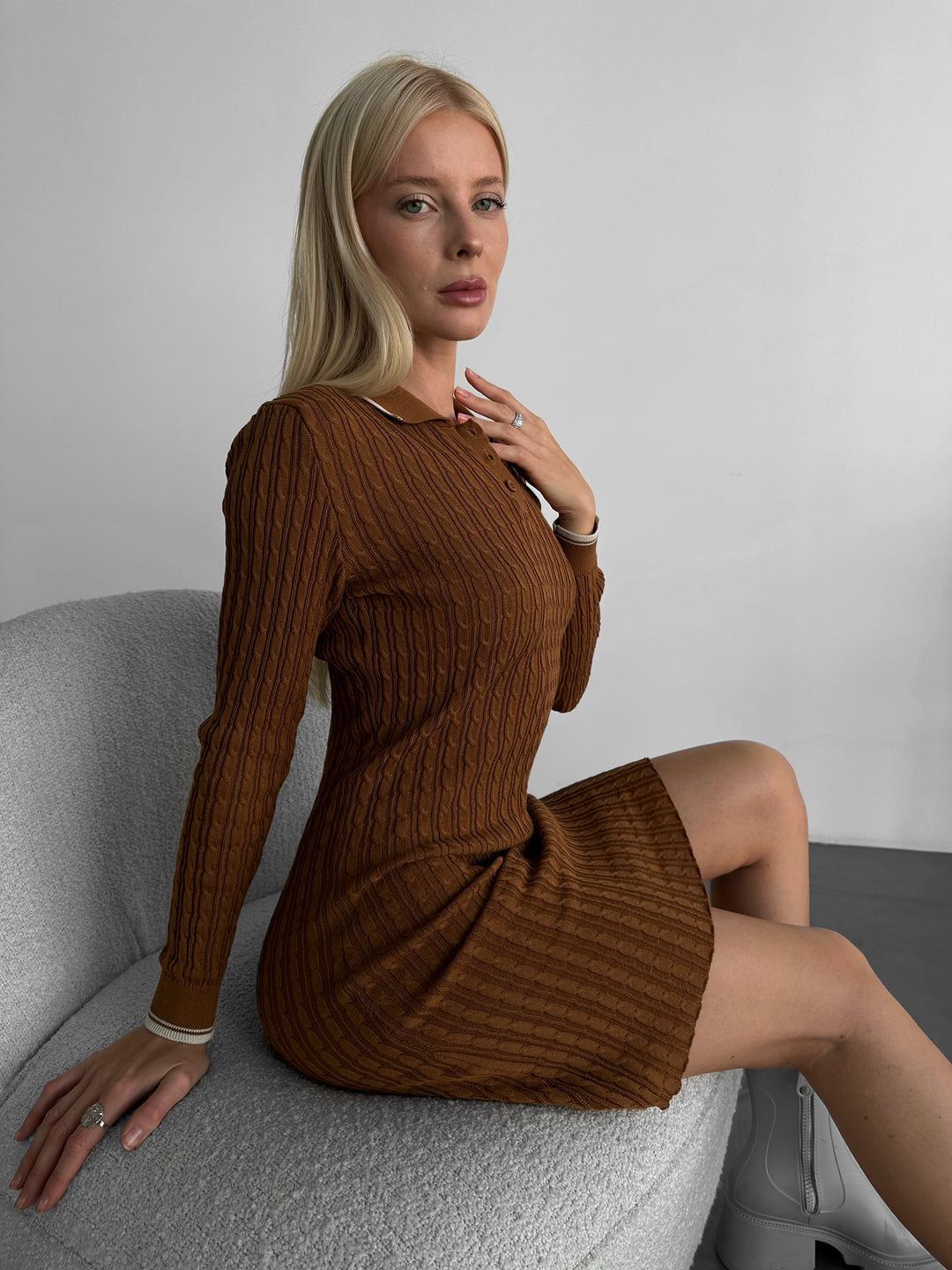 Mini Polo Knit Dress - Camel