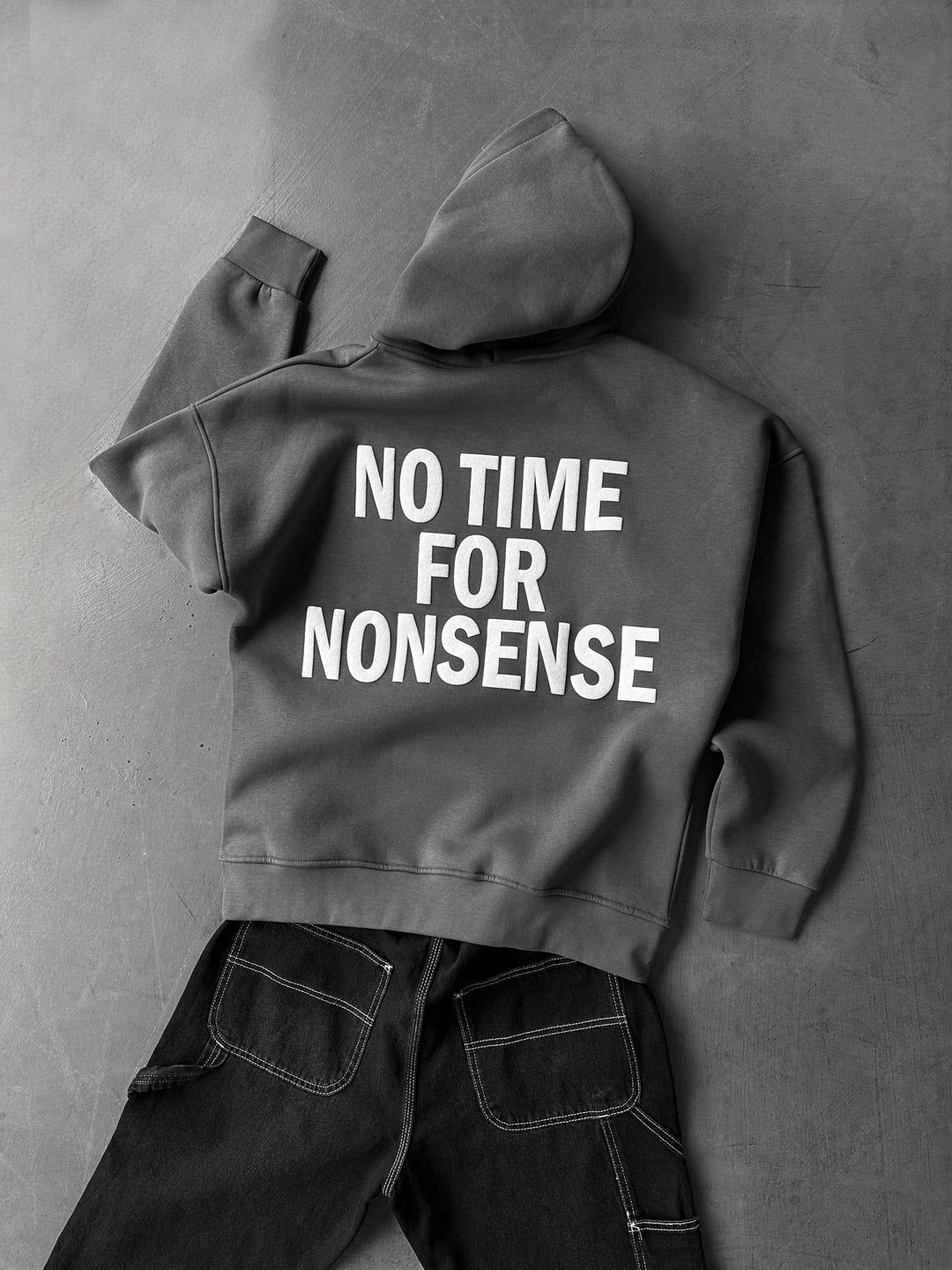 Oversize “No Time for Nonsense” Hoodie - Anthracite
