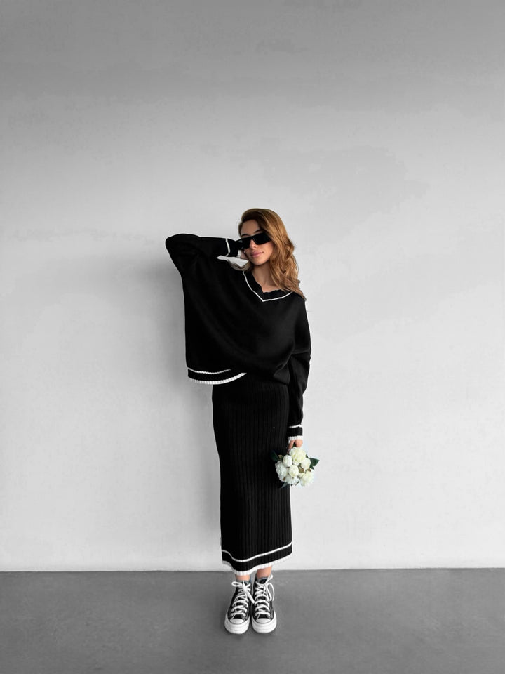 Midi Knit Skirt - Black