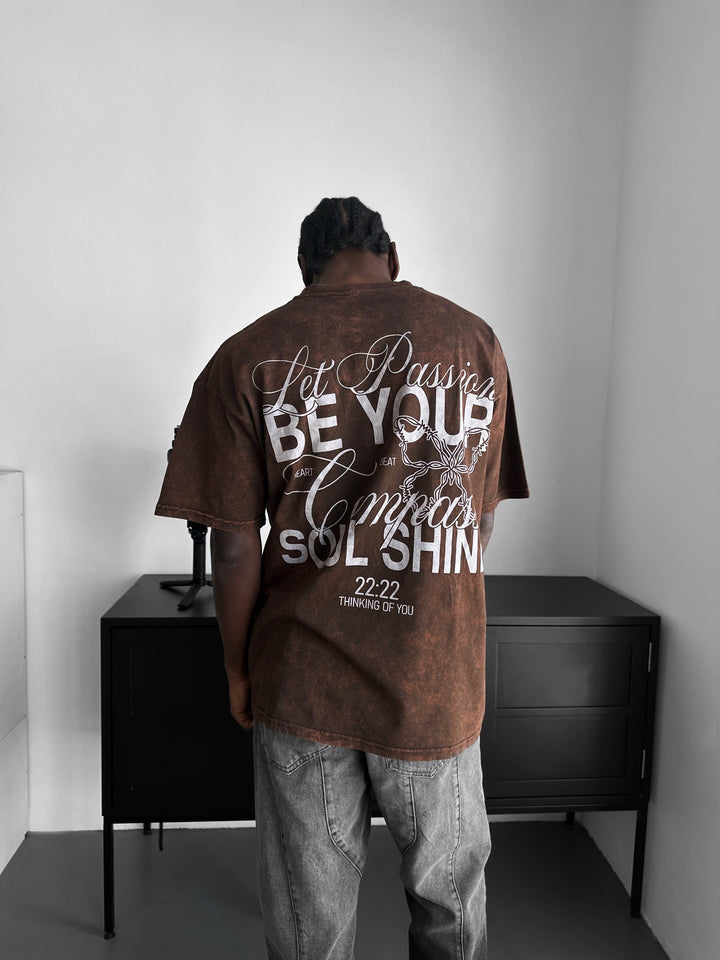 Oversize Washed 'Be your Soul Shine' T-Shirt - Brown
