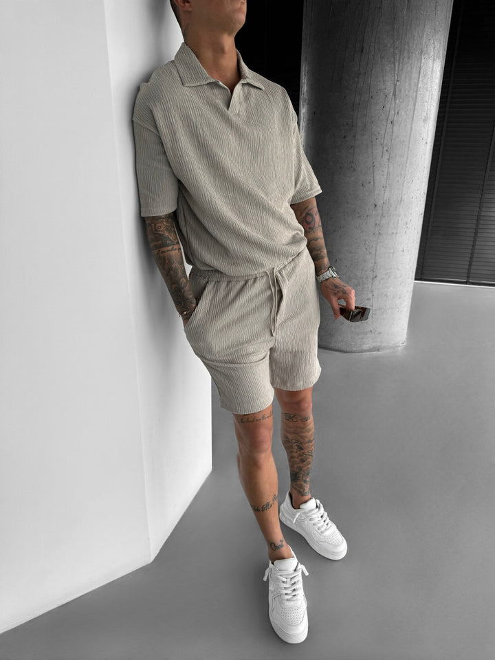 Loose Fit Crepe Shorts - Stone