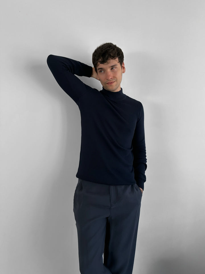 Loose Fit Half Neck Pullover - Indigo