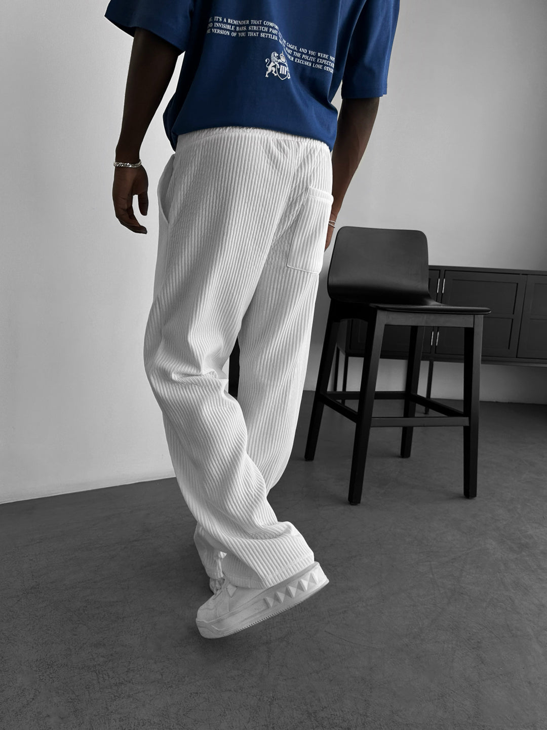 Loose Fit Ribbed Trousers - White
