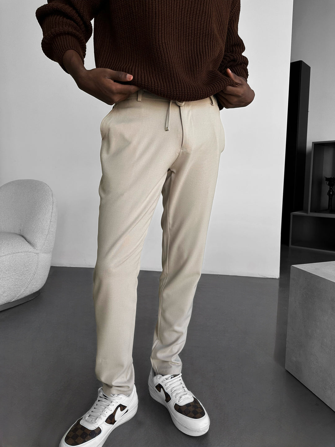 Modern Cut Casual Trousers - Beige