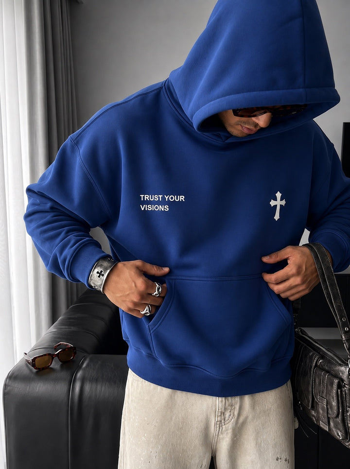 Oversize Cross Hoodie - Navy Peony