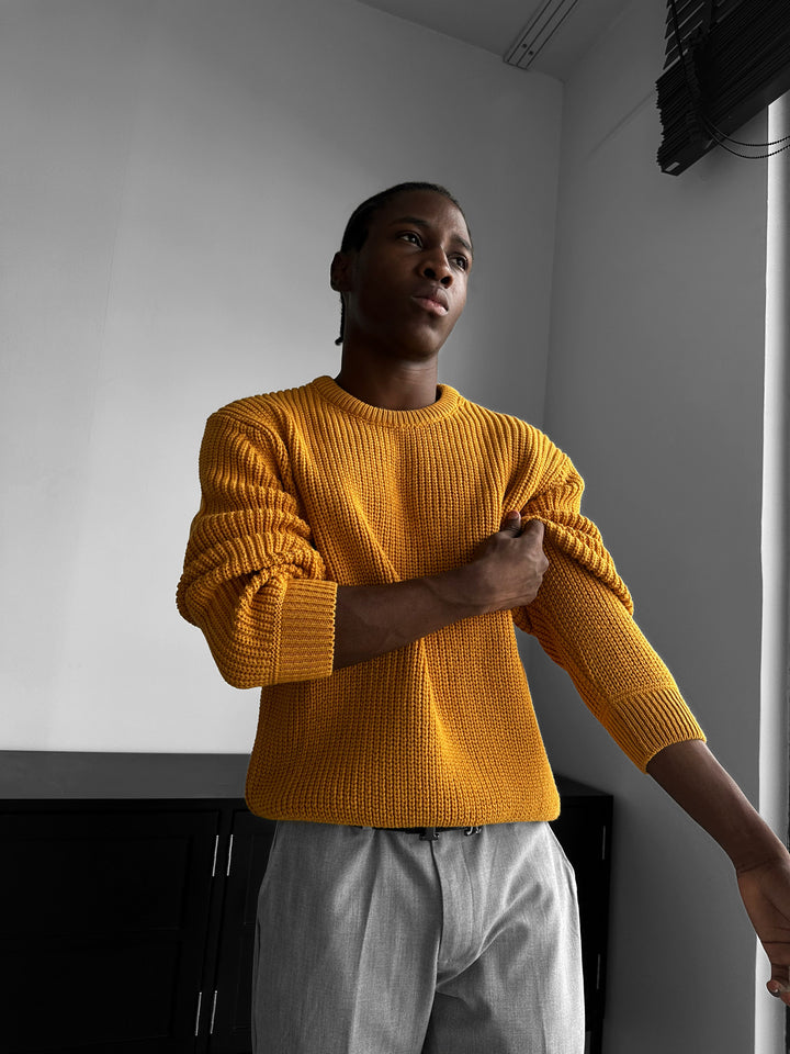 Oversize Structured Knit Sweater - Saffron