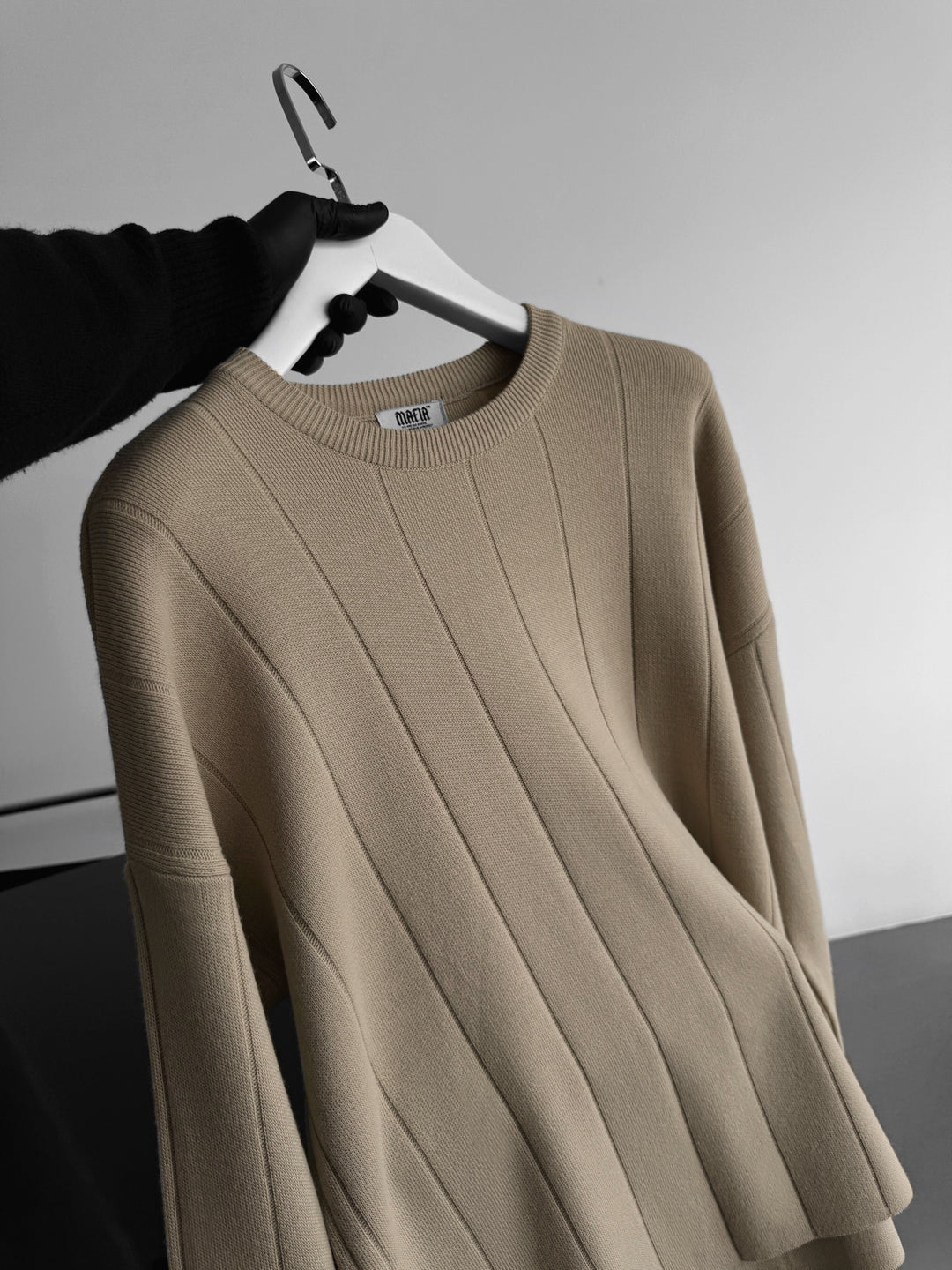 Oversize Lines Knit Sweatshirt - Stone