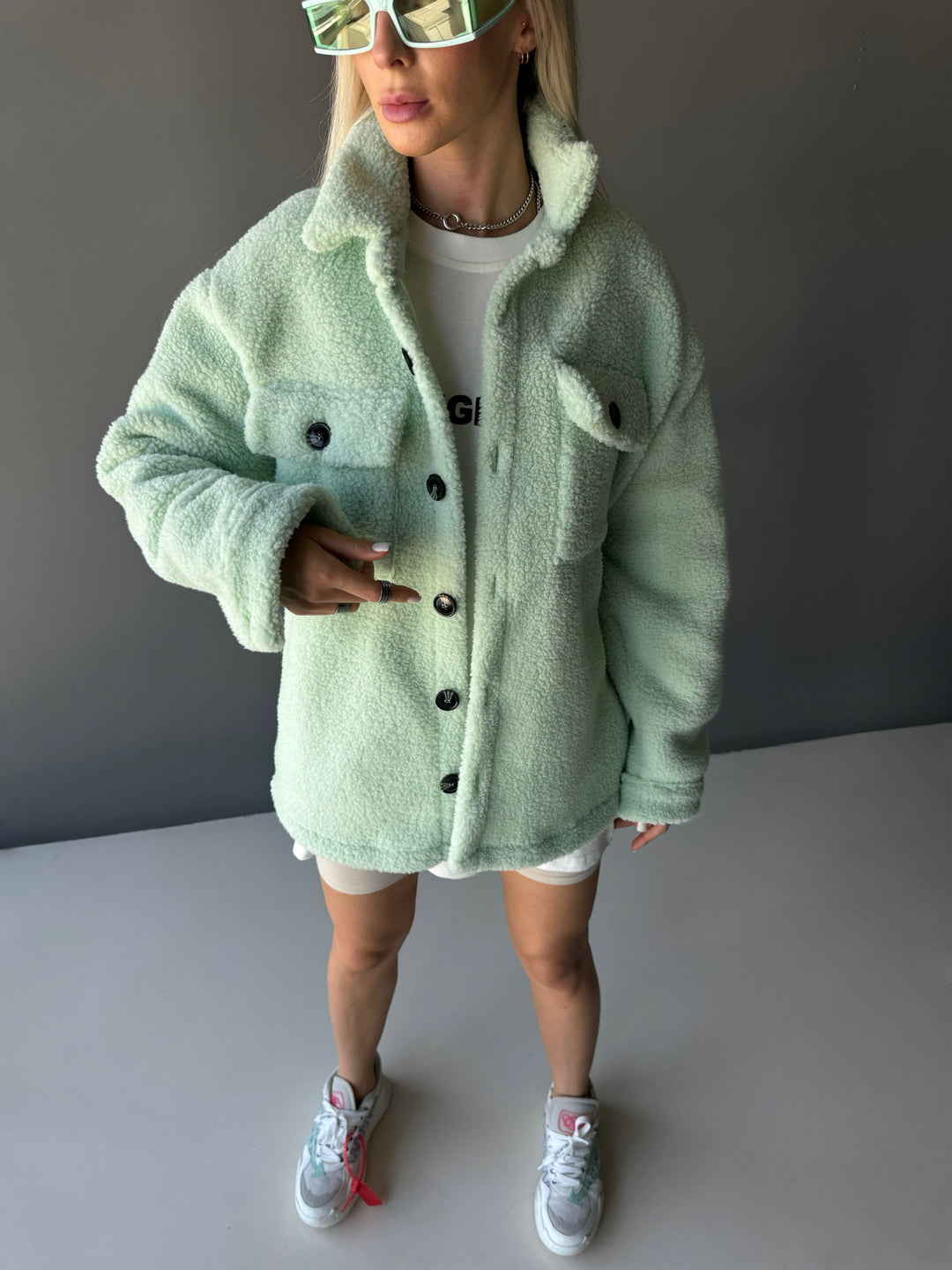 Plush Jacket with Buttons - Mint