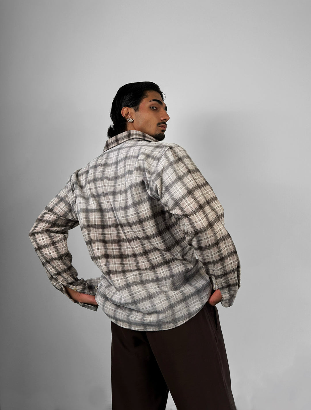 Regular Fit Textured Plaid Shirt - Brown