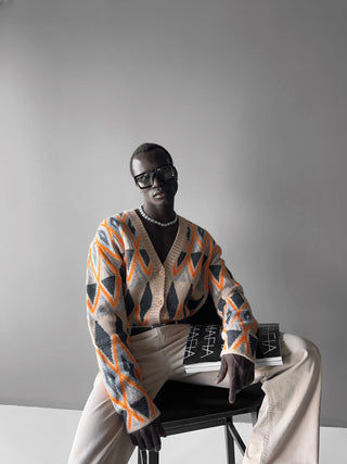 Oversize Rhombus Cardigan - Orange