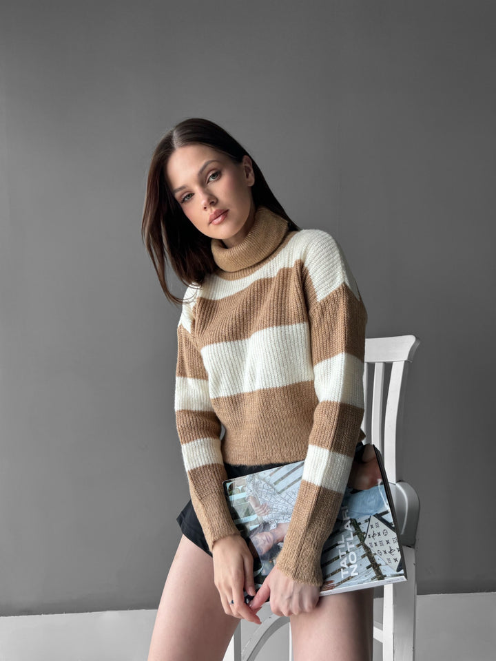 Collar Thick Knit Sweater - Brown