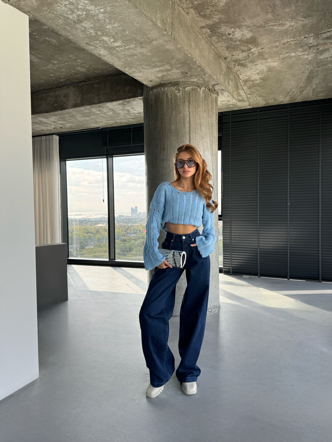 Loose Fit Knit Pullover - Babyblue