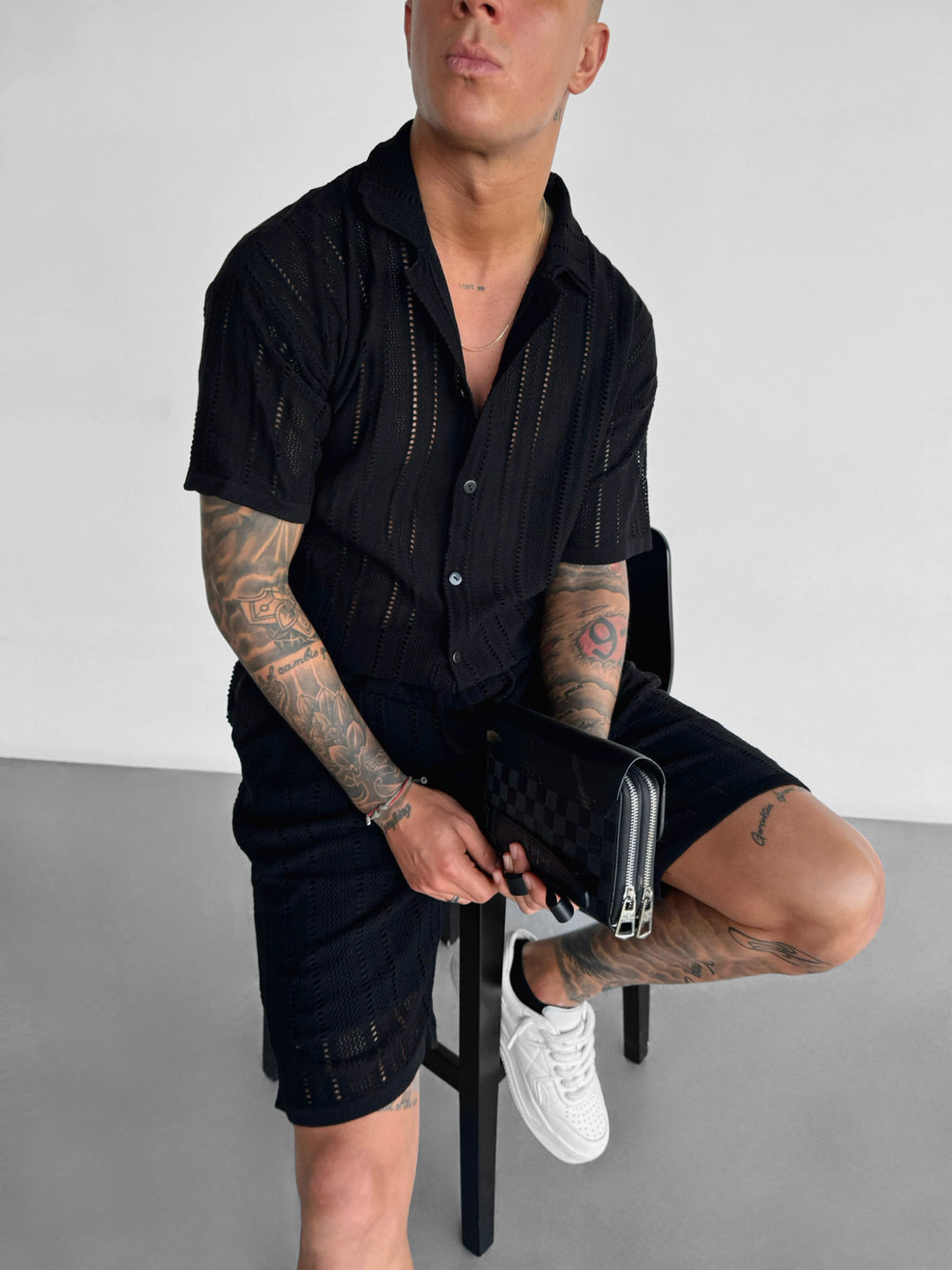 Oversize Structure Knit Shirt - Black