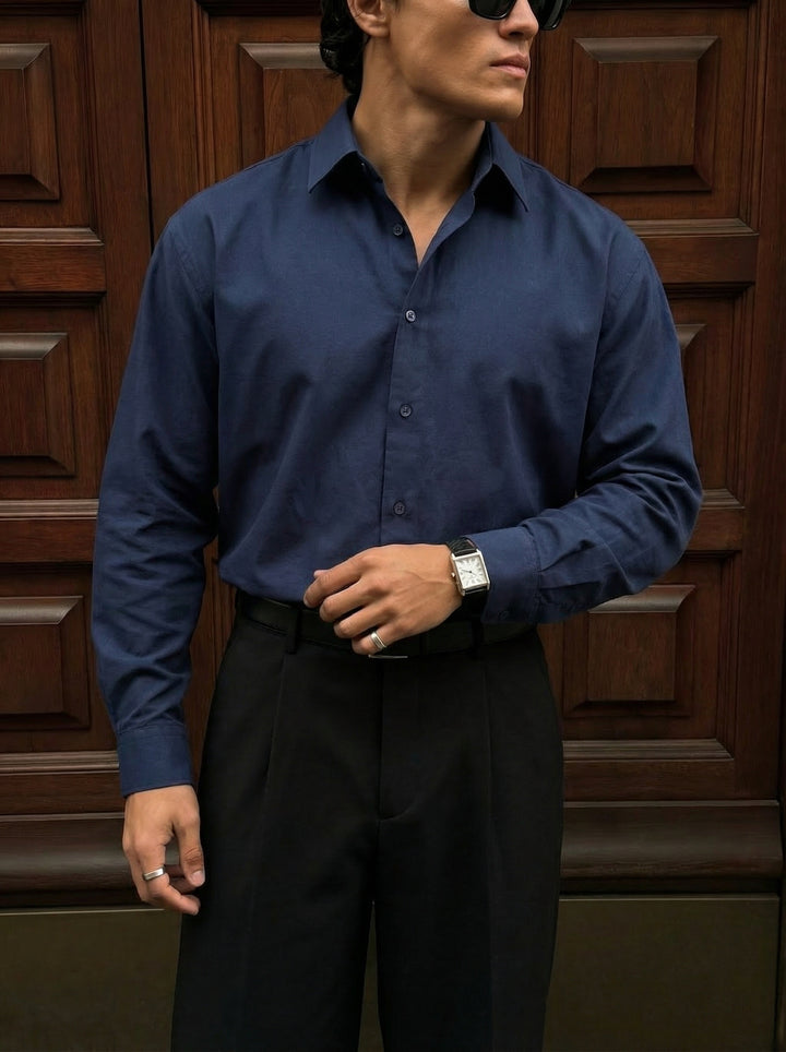 Oversize Cotton Oxford Shirt - Navy Blue