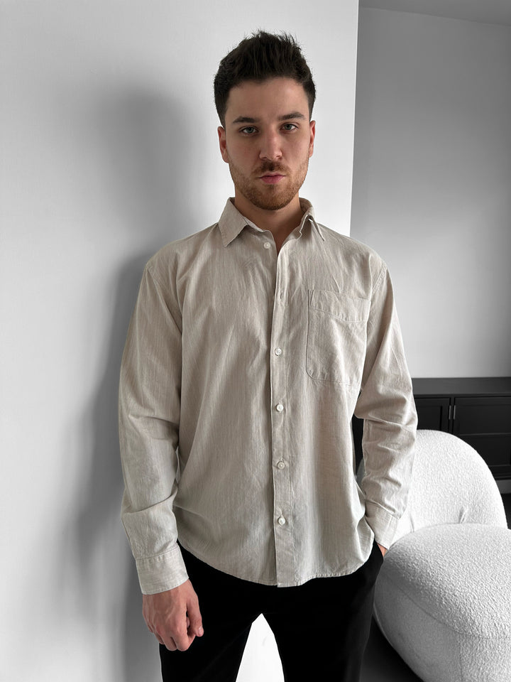 Regular Fit Cotton Pocket Shirt - Beige