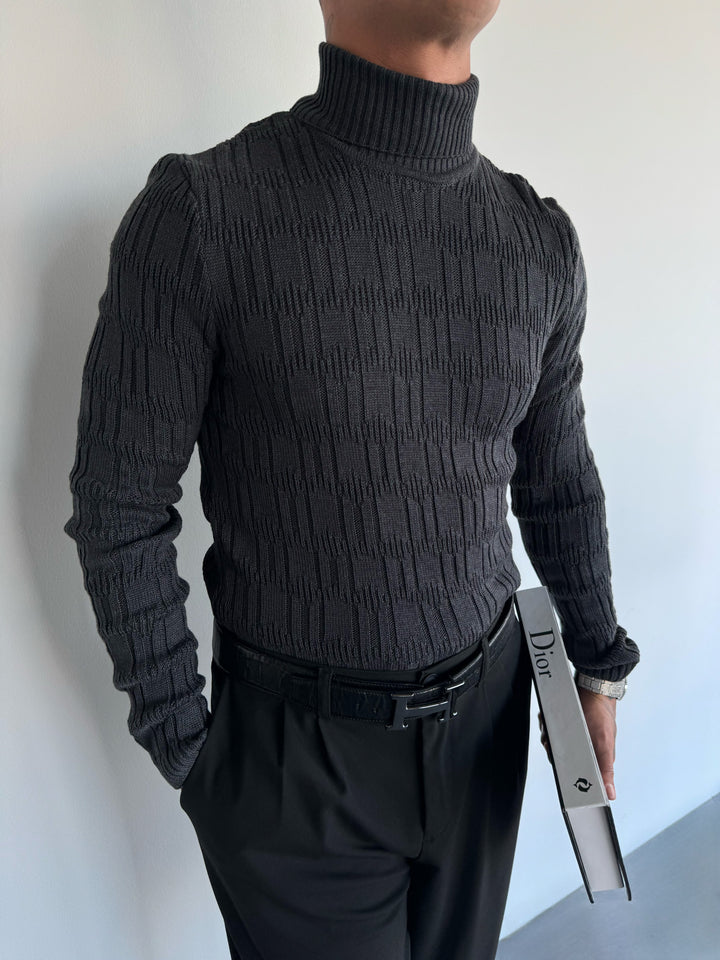 Collar Skinny Pattern Pullover - Anthracite