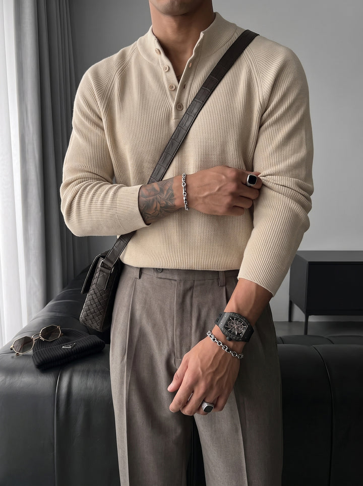Slim Fit Knit Sweater - Beige