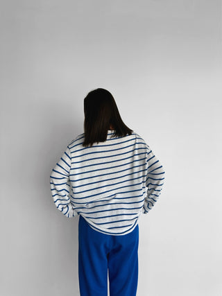 Oversize Strip Knit Sweater - Blue