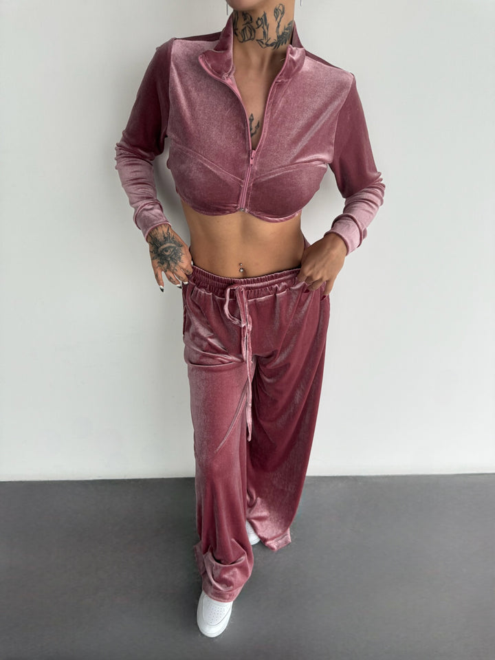 Wide Leg Relax Velvet Pants - Pouder
