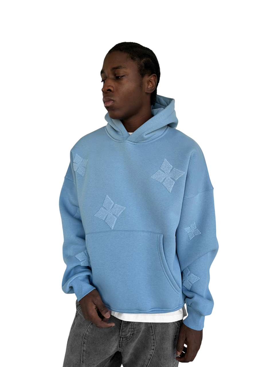 Oversize Detailed Hoodie - Faded Denim