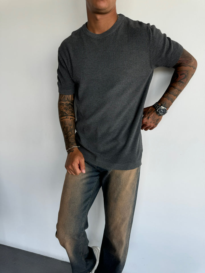 Oversize Knit T-Shirt - Anthracite