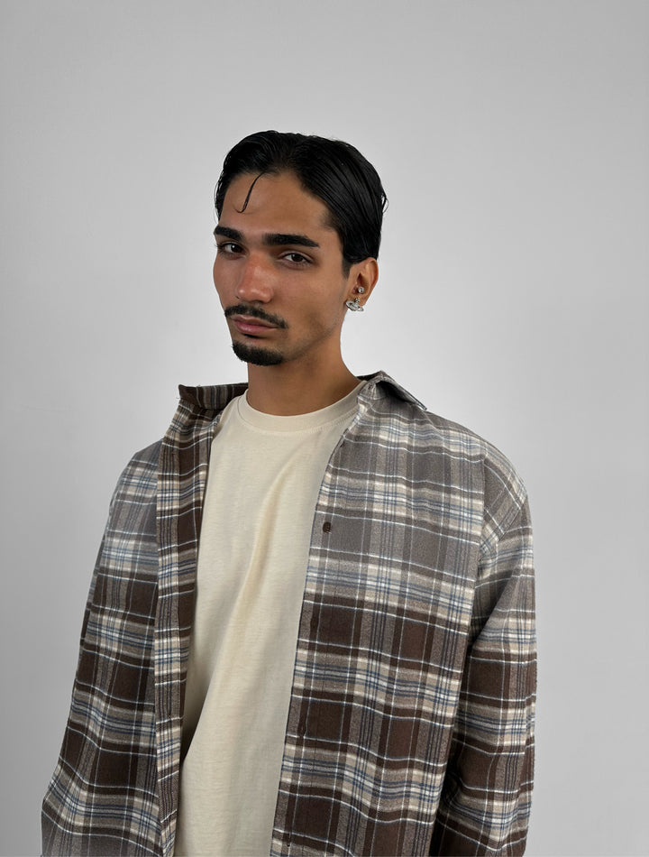 Regular Fit Contrast Plaid Shirt - Brown