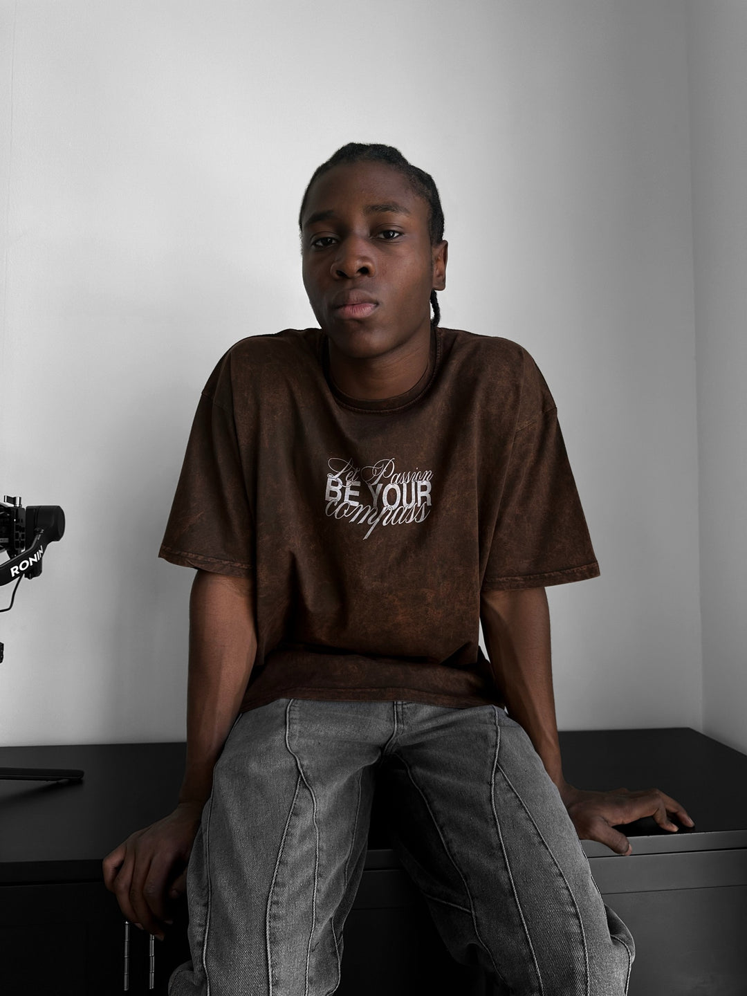 Oversize Washed 'Be your Soul Shine' T-Shirt - Brown