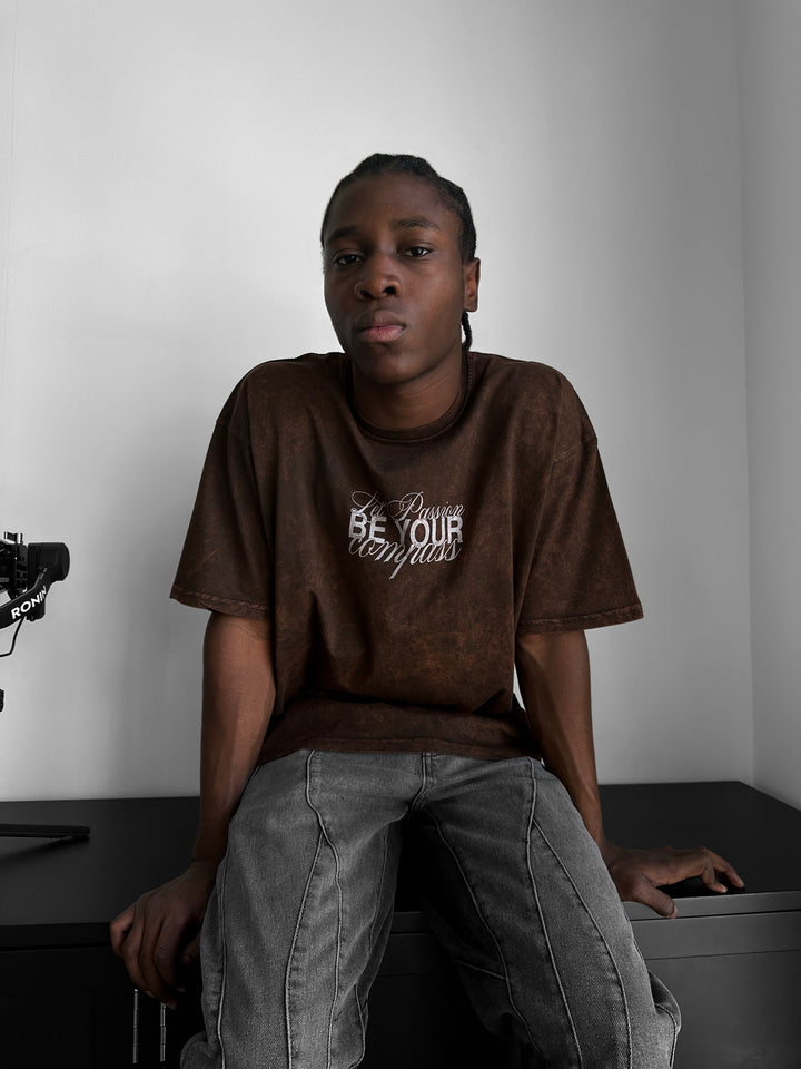 Oversize Washed 'Be your Soul Shine' T-Shirt - Brown