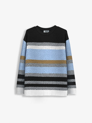 Oversize Striped Knit Sweater - Babyblue