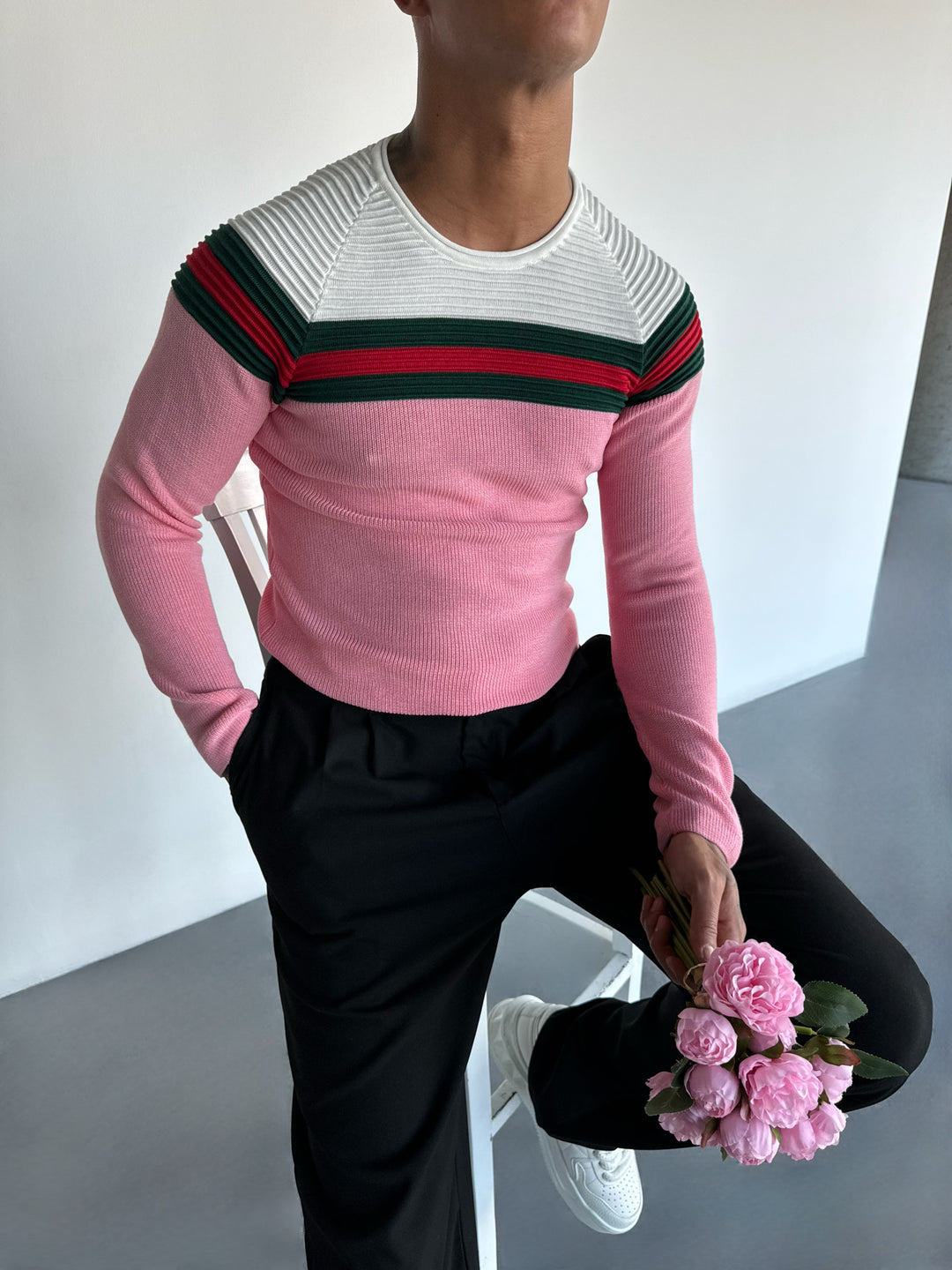 Color Blocked Sweater - Pink