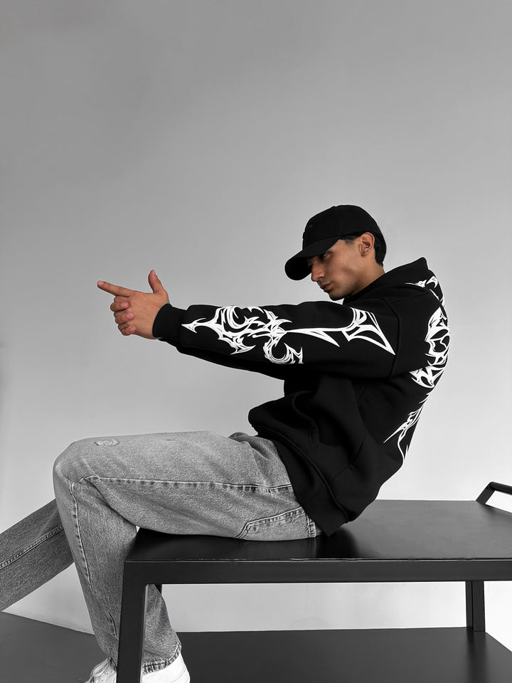 Oversize Mafia Tribal Hoodie - Black