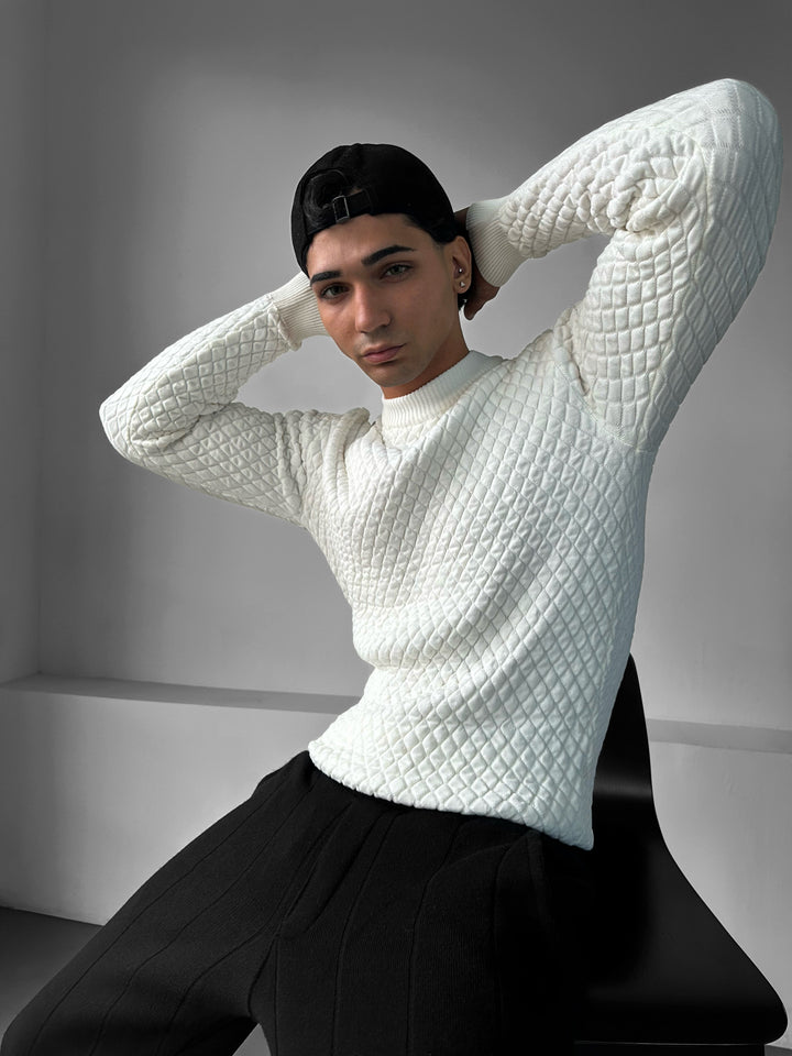 Slim Fit Textured Sweater - Ecru