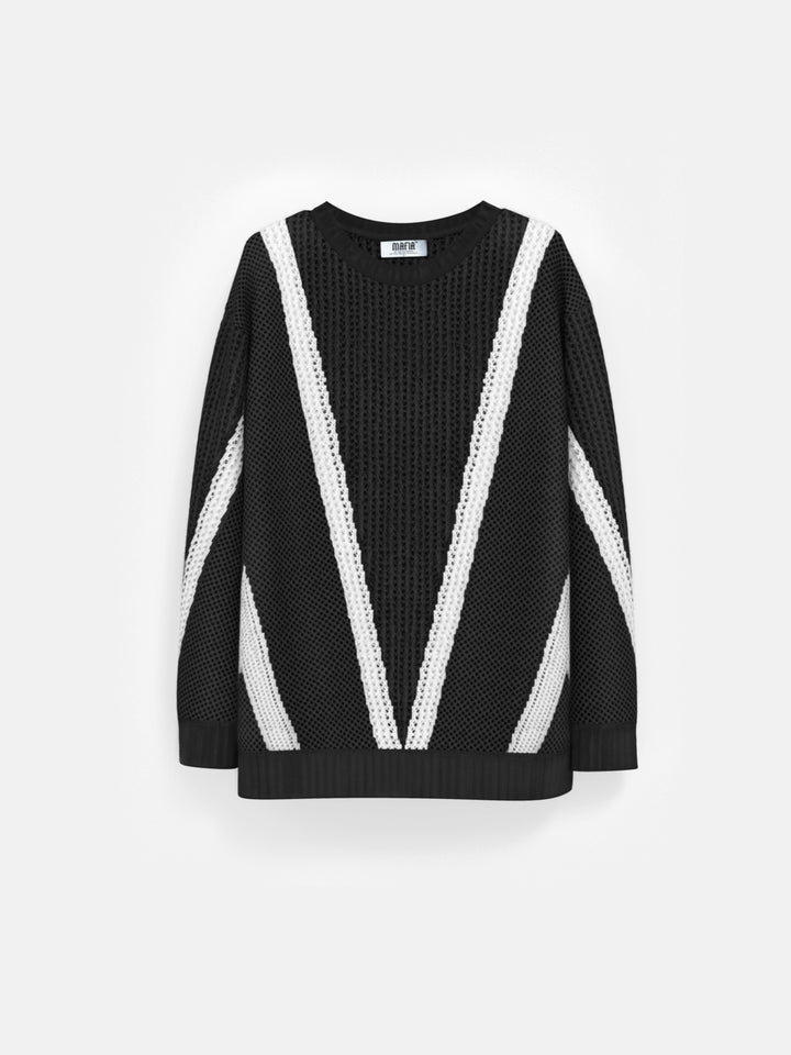 Oversize Line Knit Sweater - Black