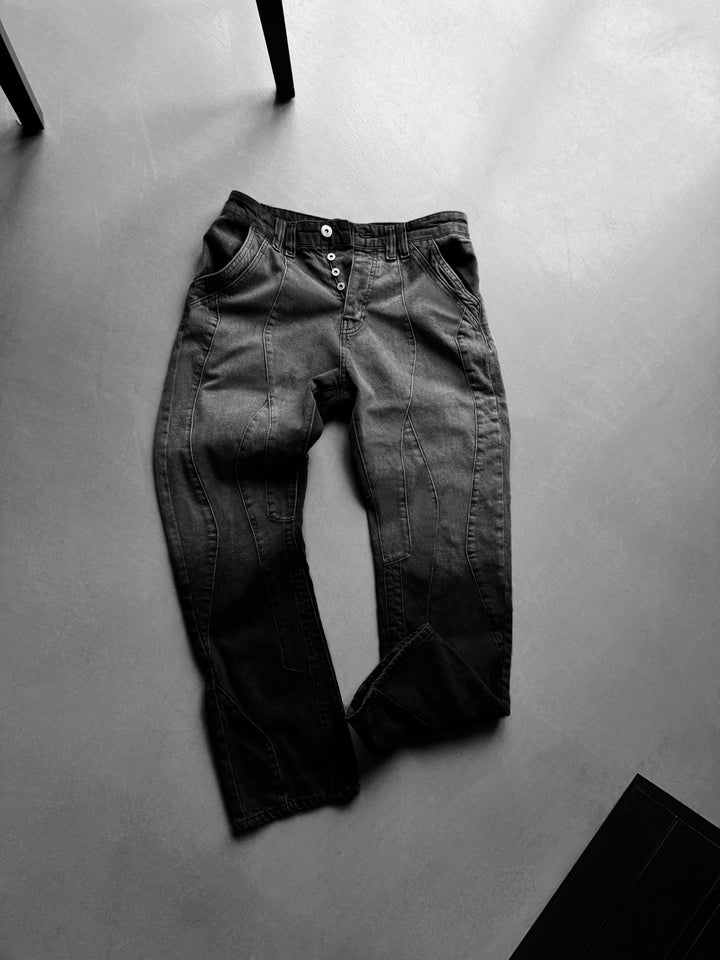 Baggy Half Washed Seam Jeans - Black STOK EKLEME