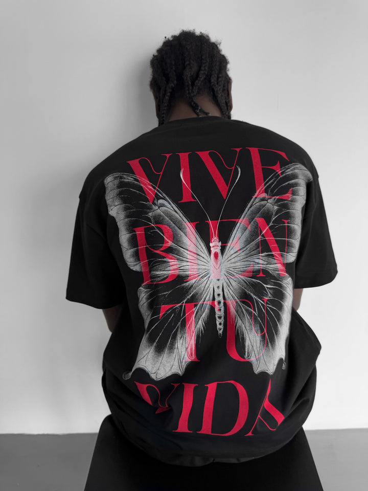 Oversize "Vive Bien Tu Vida" T-Shirt - Black and White