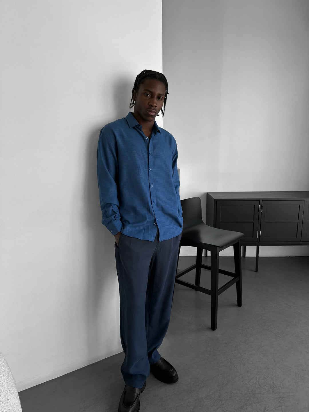 Regular Fit Textured Shirt - Navy Blue