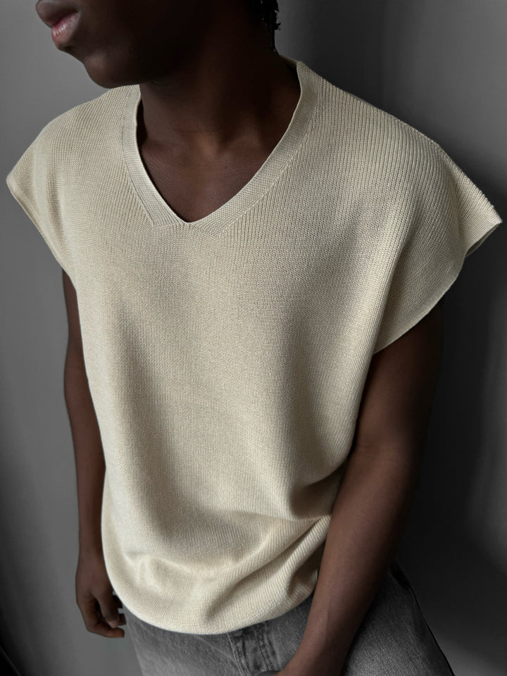 Oversize rolled Edge Knit Tanktop - Beige