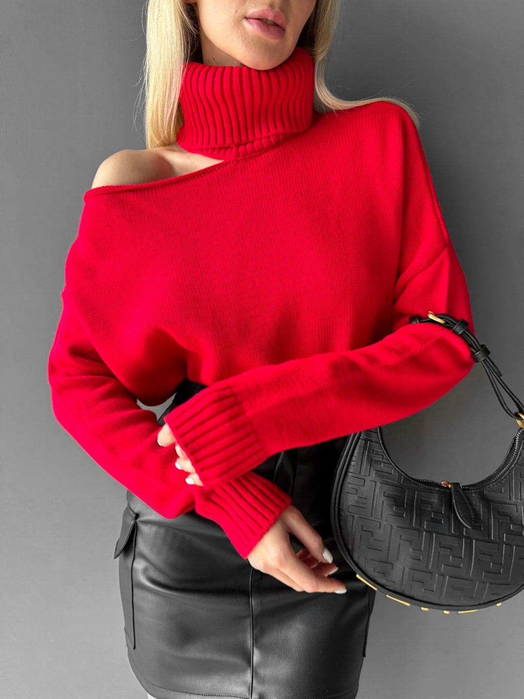 Collar Details Pullover - Red