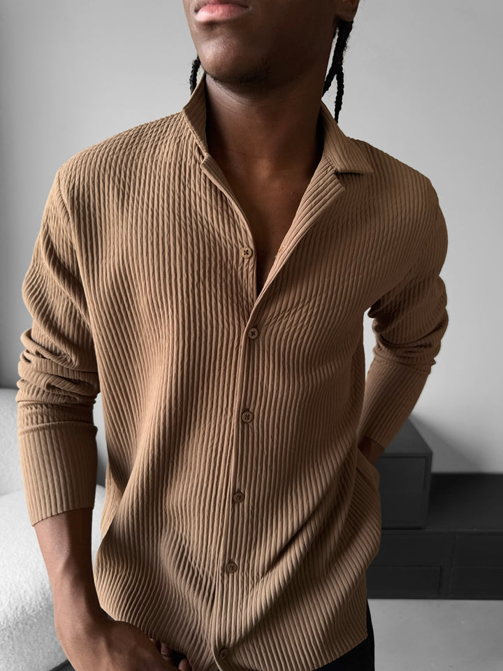 Oversize Ribbed Long Arm Shirt - Brown