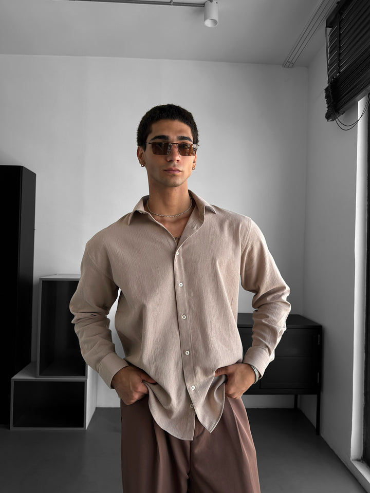 Regular Fit Cotton Shirt - Beige