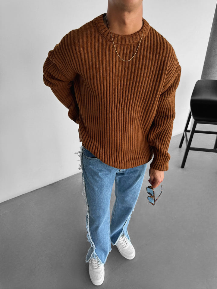 Oversize Heavy Knit Sweater - Coffee