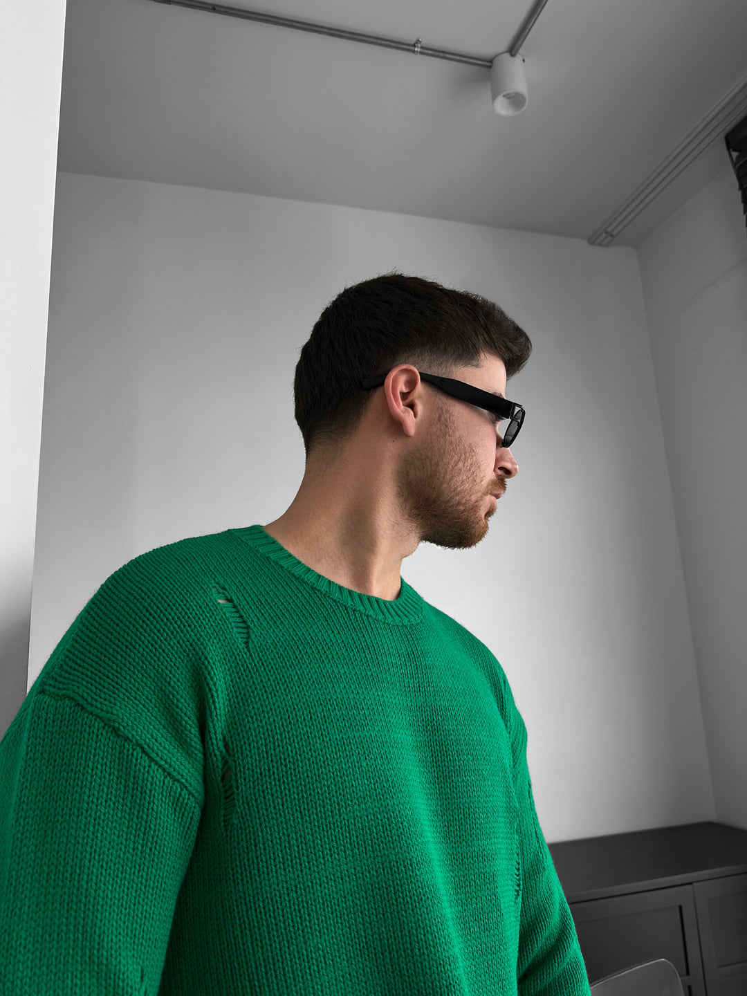 Oversize Torn Sweater - Green