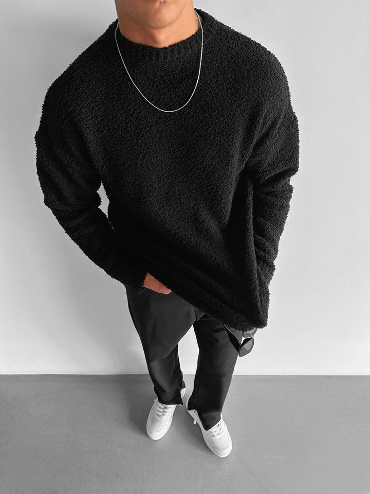 Oversize Plush Pullover - Black