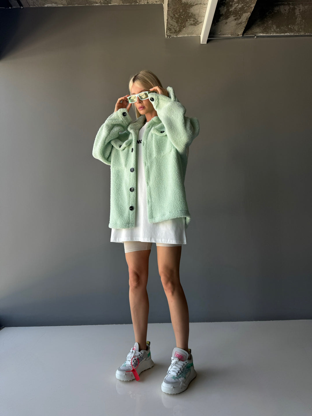 Plush Jacket with Buttons - Mint