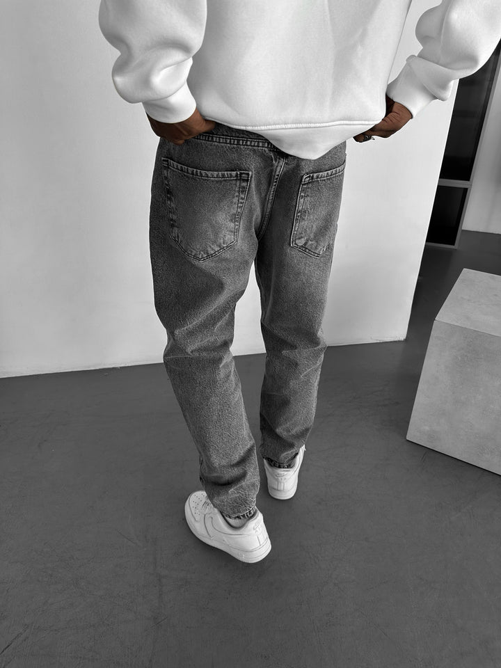 Baggy Washed Torn Jeans - Anthracite