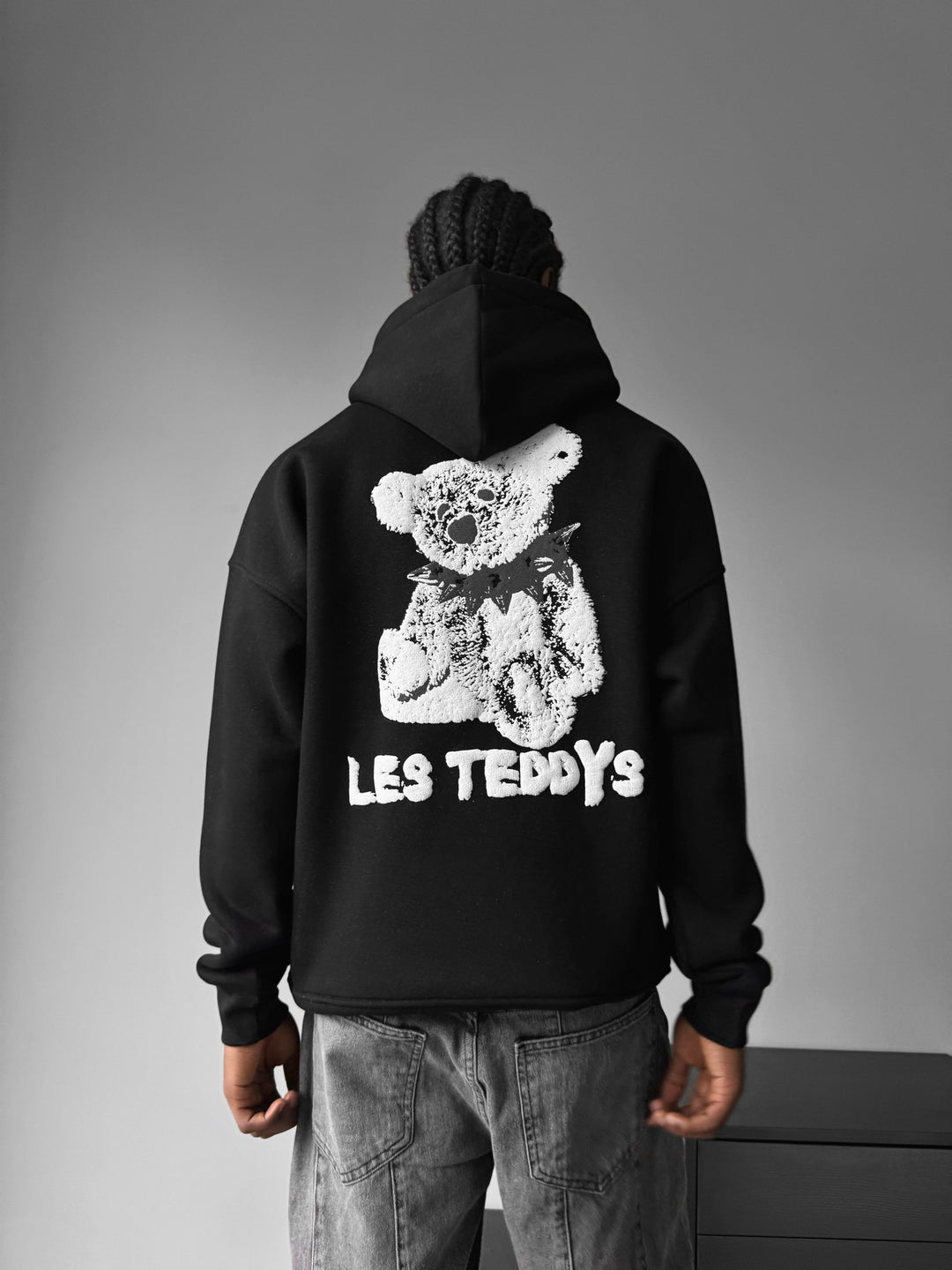 Oversize 'Les Teddys' Hoodie - Black