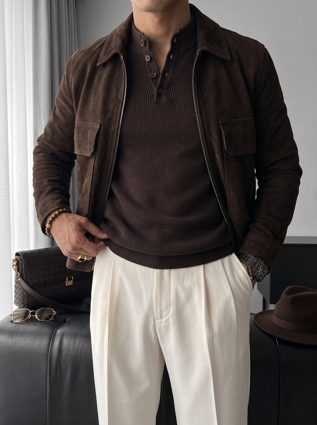 Slim Fit Knit Sweater - Dark Brown