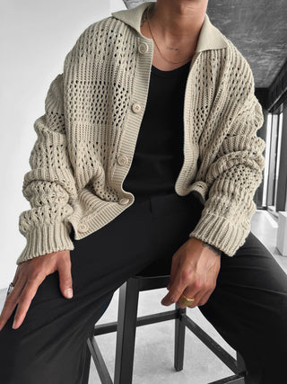 Oversize Holey Cardigan - Stone